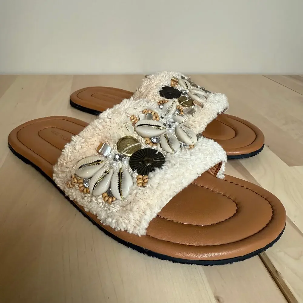 NWOT Boho Free People Shipwreck Shell Slide Sandal Embellished Vacation‎ Beach